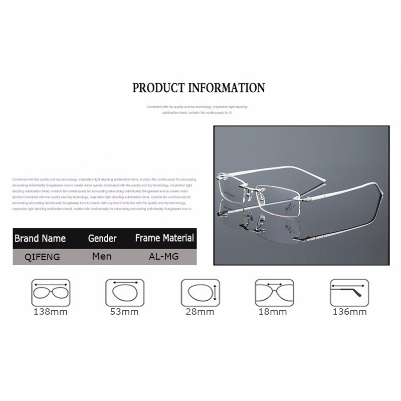 

Wholesale-Spectacle Frame Eyeglasses Men Computer Optical Rimless Myopia AL-MG Clear Lenss Frame For Male Oculos QF188