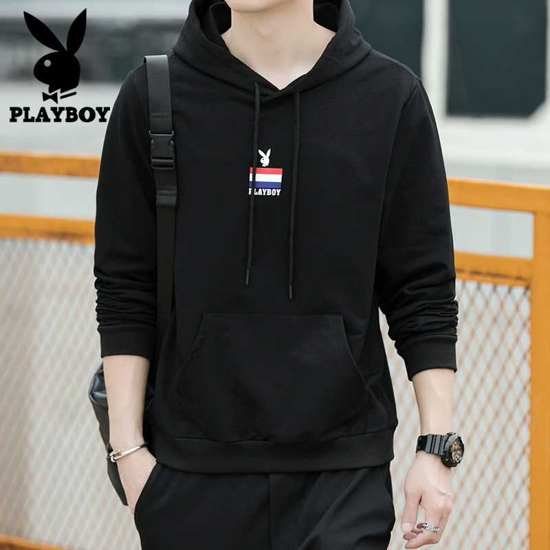 

New High Street Casual Print Loose Hoodies Men Fall Fashion Streetwear Hooded Mens Sweatshirt, Black