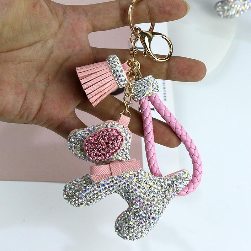 

Luxury Rhinestone Dogs Keychains Cartoon Animals Dog Dolls Bag Key Rings Holder Purse Car Key Chains Gift For Women's Christmas