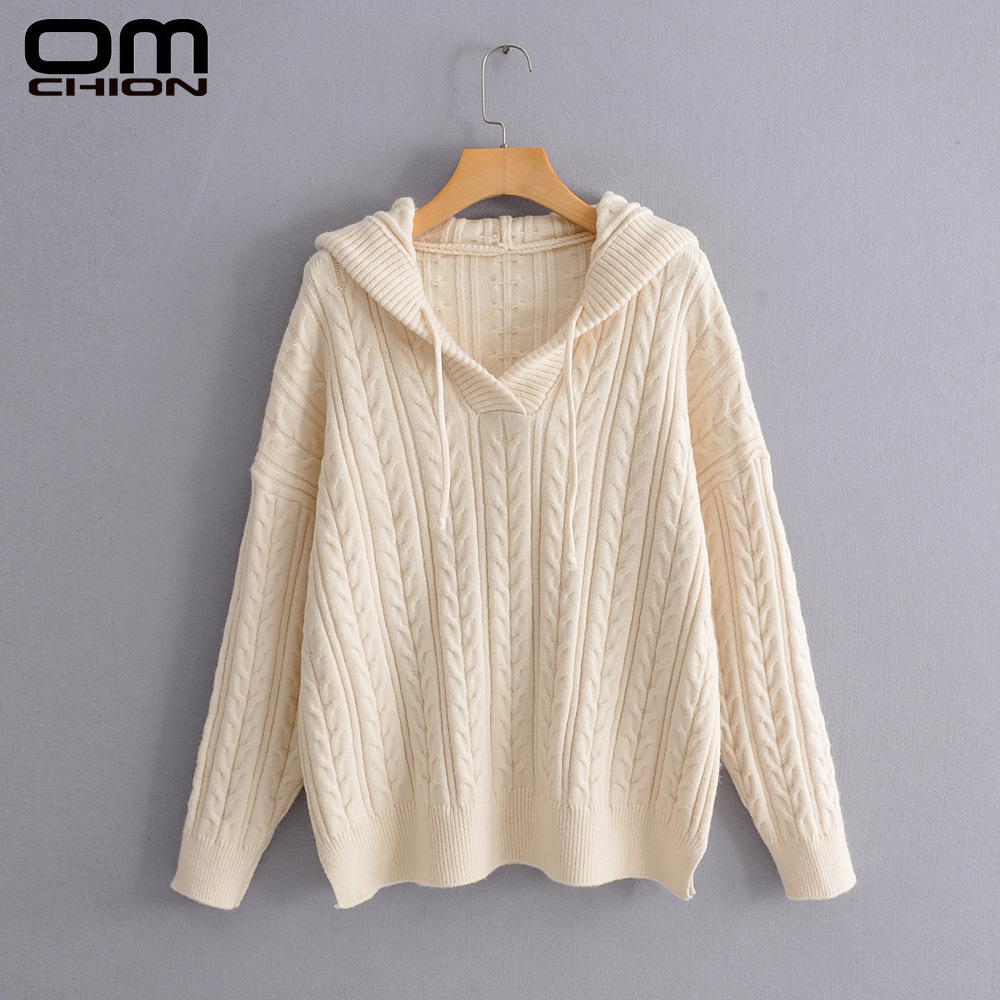 

OMCHION Hooded Women Sweaters And Pullovers 2019 Autumn Winter Solid Twist Knitted Sweater Korean Casual Loose Pullover LMY236, Purple