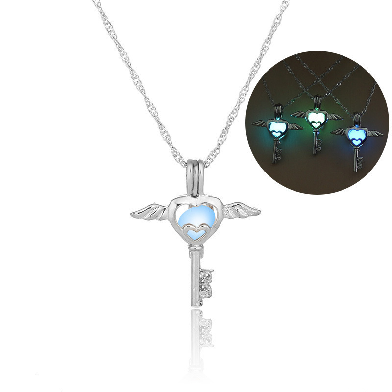 

Noctilucent Necklace Hollow Out Angel Key Cage Diy Pendeloque Cut Christmas Gift