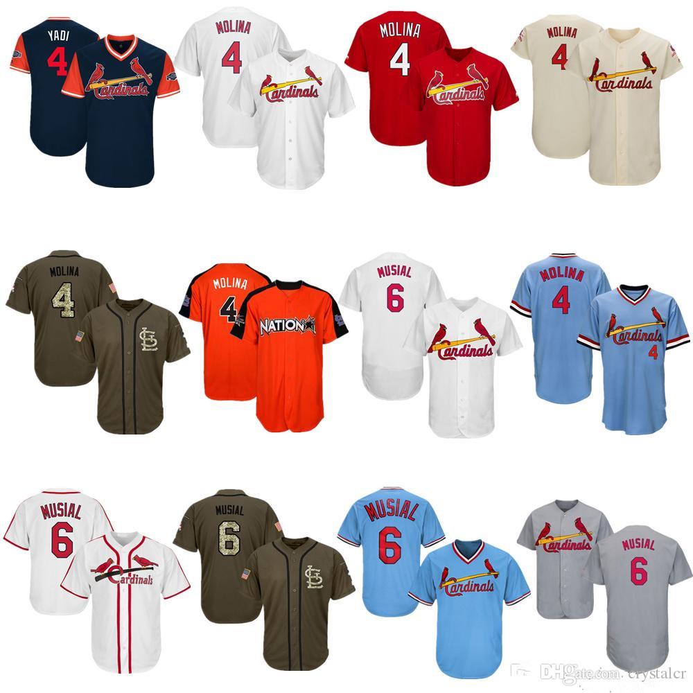 

Men Women Youth Jerseys 4 Molina 6 Musial Jersey Baseball Jersey White Grey Red Cream Salute to Service Players Weekend All Star, As photo