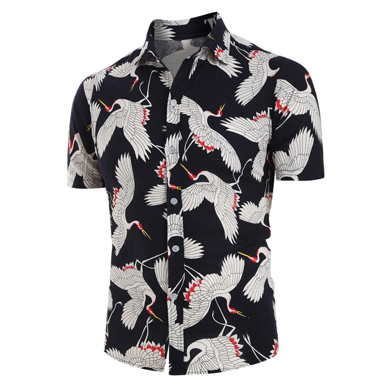 

Top Selling Product In 2020 Summer New Fashion Camisas Para Hombre Casual Short-sleeved White Printed Shirt Men's Clothing, Black