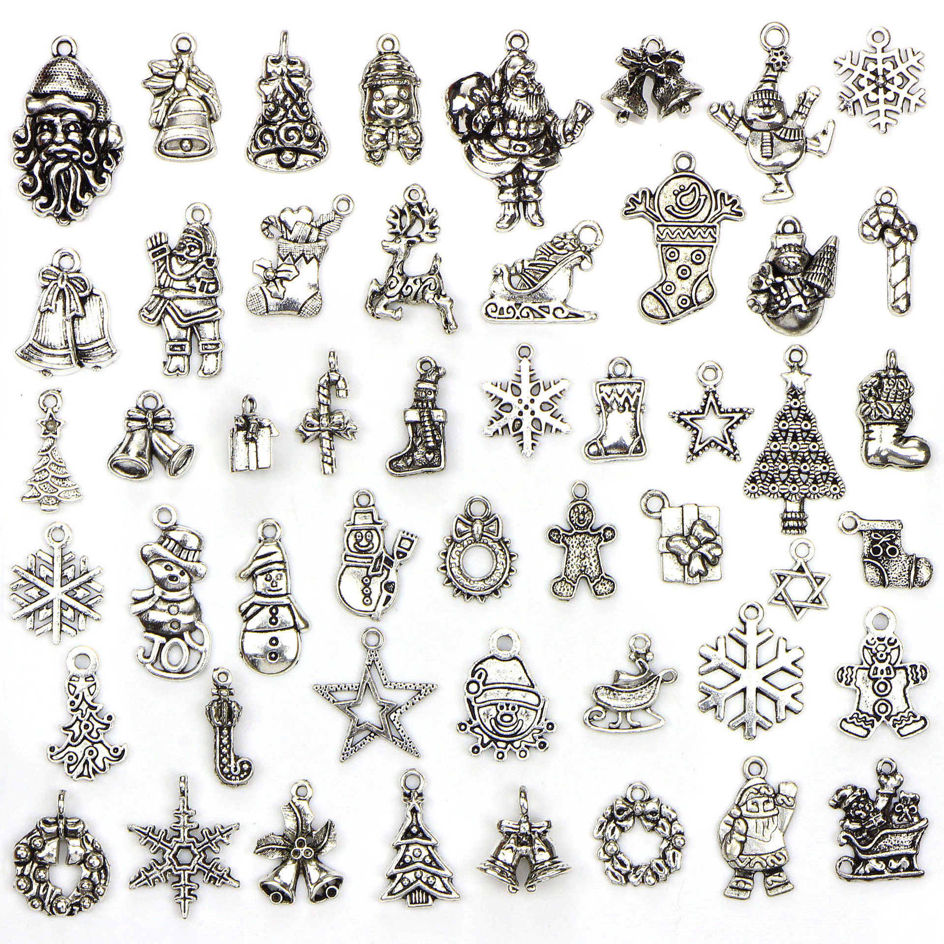 

Assorted 50 Designs Christmas Charms Santa Claus Snowman Elk Snowflake Tree Pendant Charm DIY Christmas Jewelry Gift Making 50pcs/bag, Black