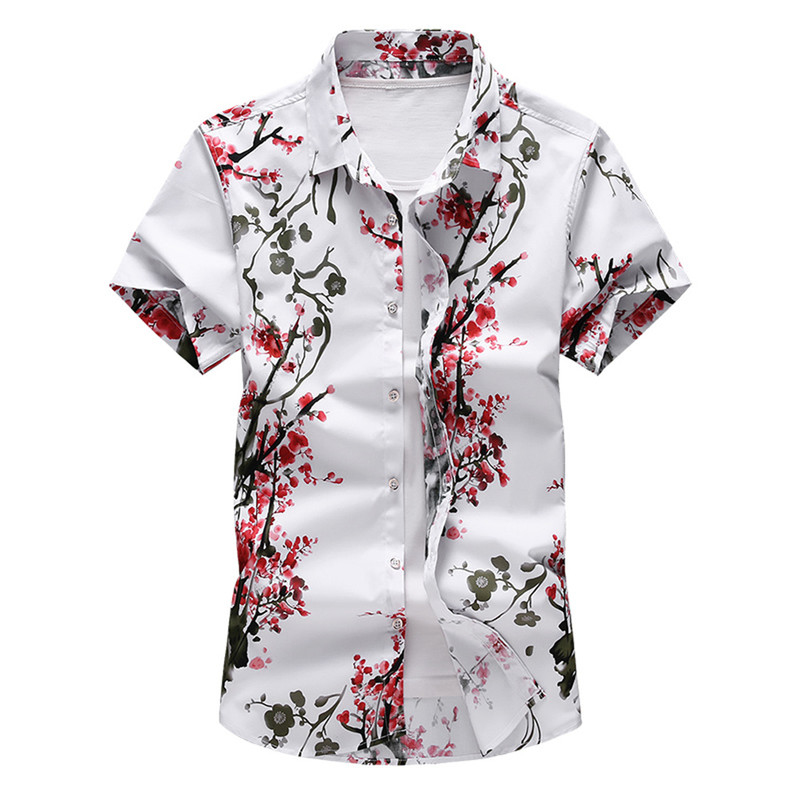 

2020 Summer Shirt Men Chinese style Casual Short Sleeve Beach Hawaii Shirt Print Floral Holiday Slim Fit Male Button Tops, Tu se