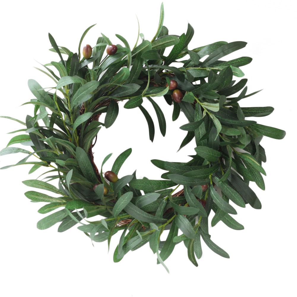 

DIY 45cm European Artificial Plant Olive Branch Leaf Rattan Wreath Garland Wedding Party Door Threshold Home Window Garden Decor, White