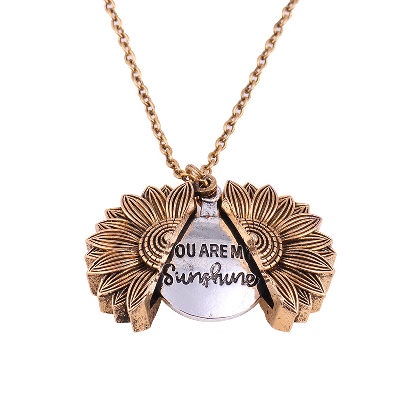 

New Women Gold Necklace Custom You are my sunshine Open Locket Sunflower Pendant Necklace Free Dropshipping