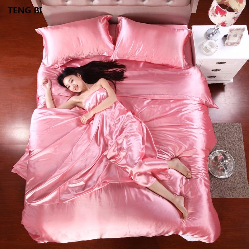 HOT 100 Pure Satin Silk Bedding Set Home Textile King Size Bed Set