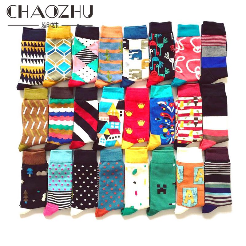 

CHAOZHU Men's Cotton Happy Socks gather weeding business daily gift socks crew fancies autumn winter long male happy