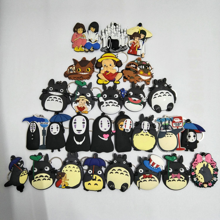 

Miyazaki Hayao Spirited Away key chain Anime PVC cos No Face man ogino chihiro Totoro Travel luggage tag funky women llavero2018