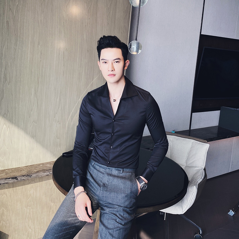 

New Spring Mens Shirts Long Sleeved Black White Green Business Work Smart Formal Dress Top Casual Slim Fit Men Men's Clothing
