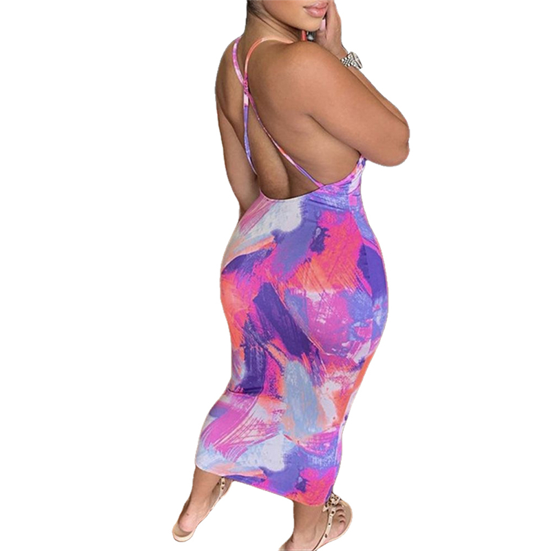 

2020 Fashion Women Ladies Sleeveless Floral Print Dress Strap Sexy Summer Beach Dress Clothes Bodycon Backless Club Wear, As pic