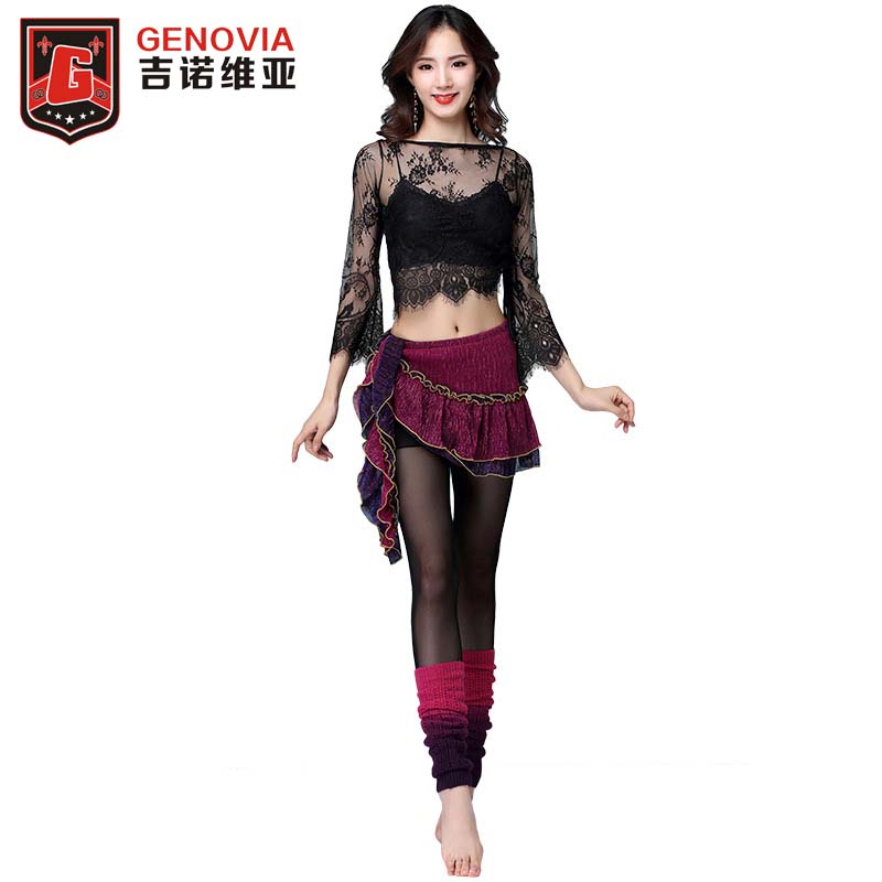 

Sexy 2019 Women Belly Dance Costumes Top+Hip Scarf Hot Sale Girls Club Stage Costume Latin Rumba Tango Outfits Training Suit, As pic
