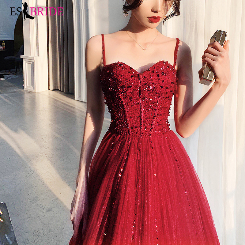 

Sexy strap long sequined evening dress, Burgundy