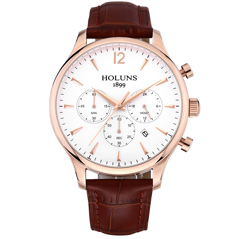 

HOLUNS orologio di lusso luxury mens watches 41mm Chronograph Multifunctional stainless steel quartz men's watch Super luminous watch, Slivery;brown