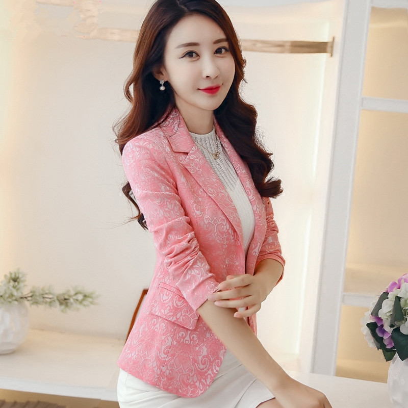 

Autum female outerwear Fashion Women Blazer jacquard suit Jacket Slim One button Long sleeve Women coat, White;black