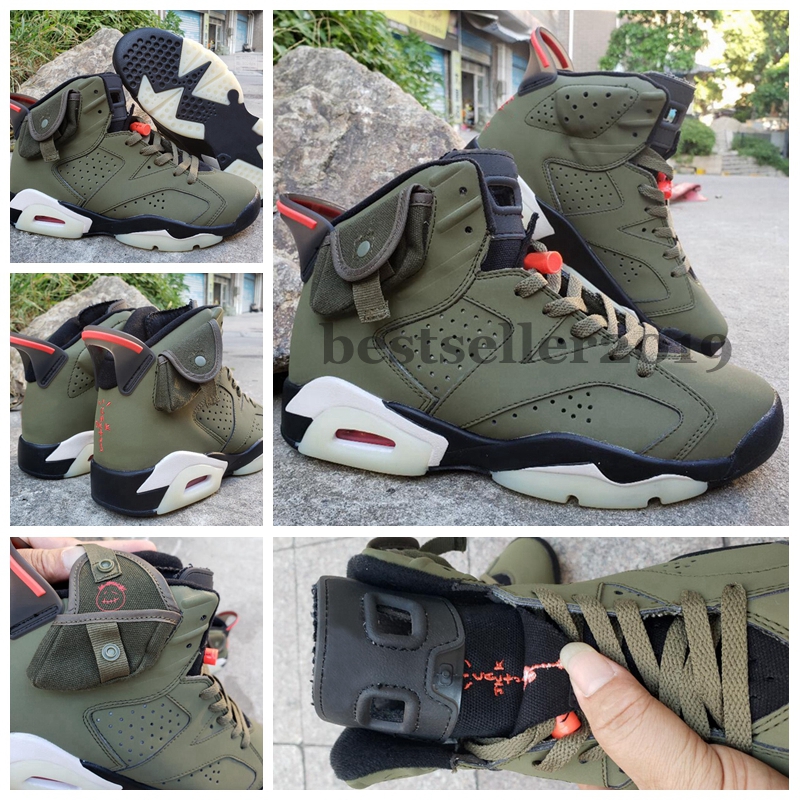 

2020 Travis Scotts x 6 Mens Basketball Shoes 3M TS Olive Green Designer Sneakers Tinker Cactus Jack Baskets 6s des chaussures Size 13