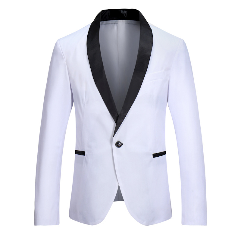 

Men's One Button Shawl Collar White Tuxedo Blazer Slim Fit Patchwork Blazer Jacket Male Party Wedding Groomsman Suit, Black