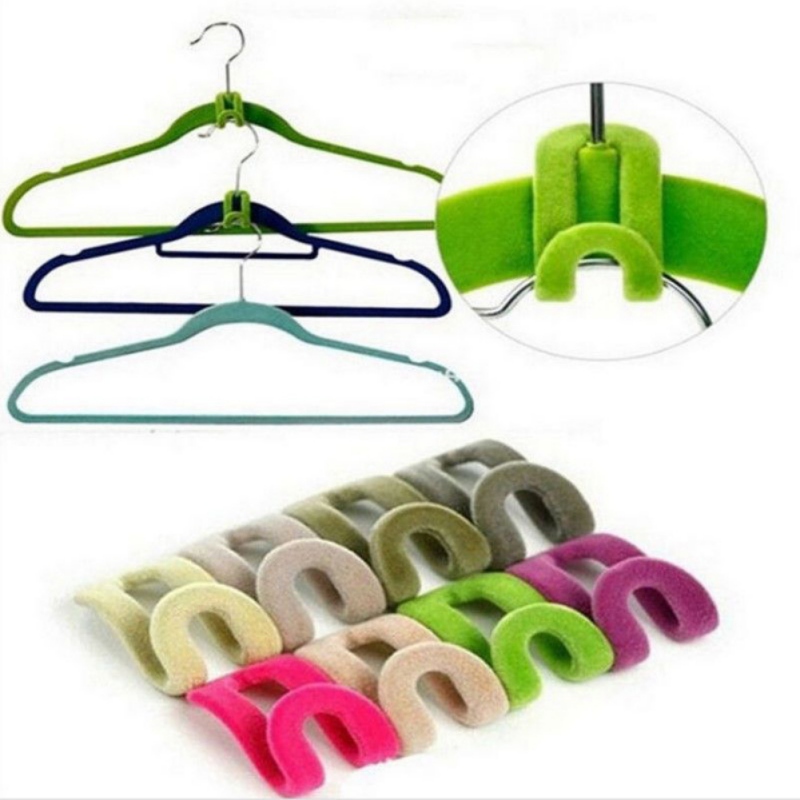 

10PCS/Lot Cloth Hanger Hook Mini Flocking Clothes Hanger Easy Hook Closet Organizer Holder Random Color Home