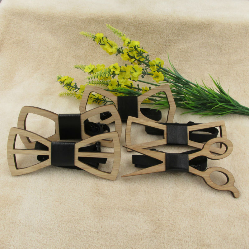 

Unique Wooden Bow Tie Noeud Papillon Men Geometric Scissors Laser Cutout Jewelry Accessory
