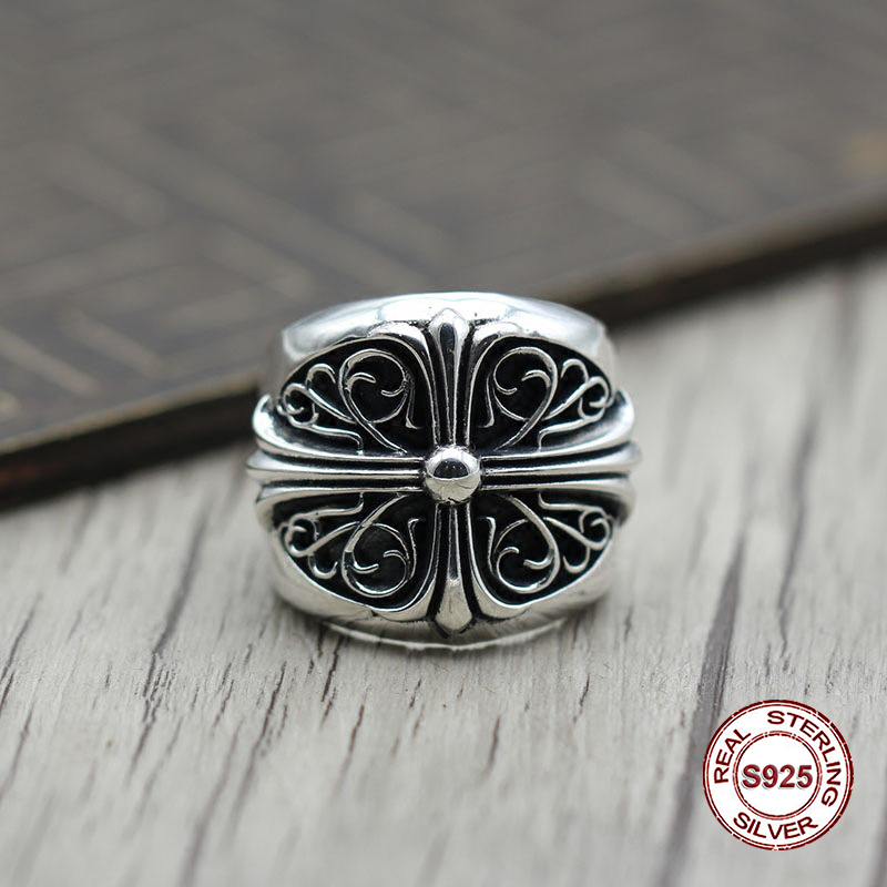 

S925 pure silver men's ring personality Do old restoring ancient ways The punk style The crusader's simple and closed classic 2019 new hot