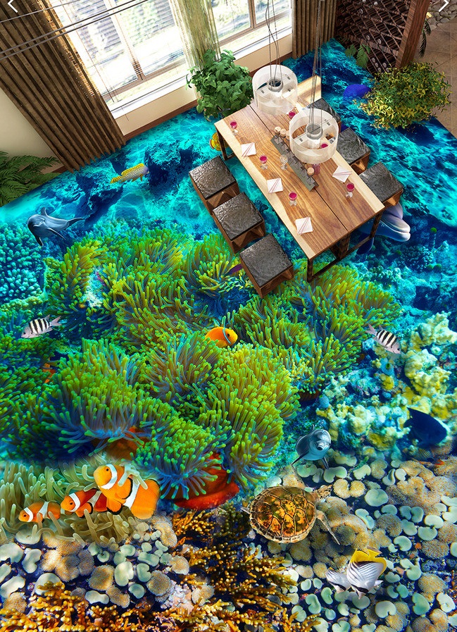 

3d pvc flooring custom photo Waterproof Self-adhesive floor Marine fish coral grass stickers bedroom home decor wallpaper for walls 3 d, Customize
