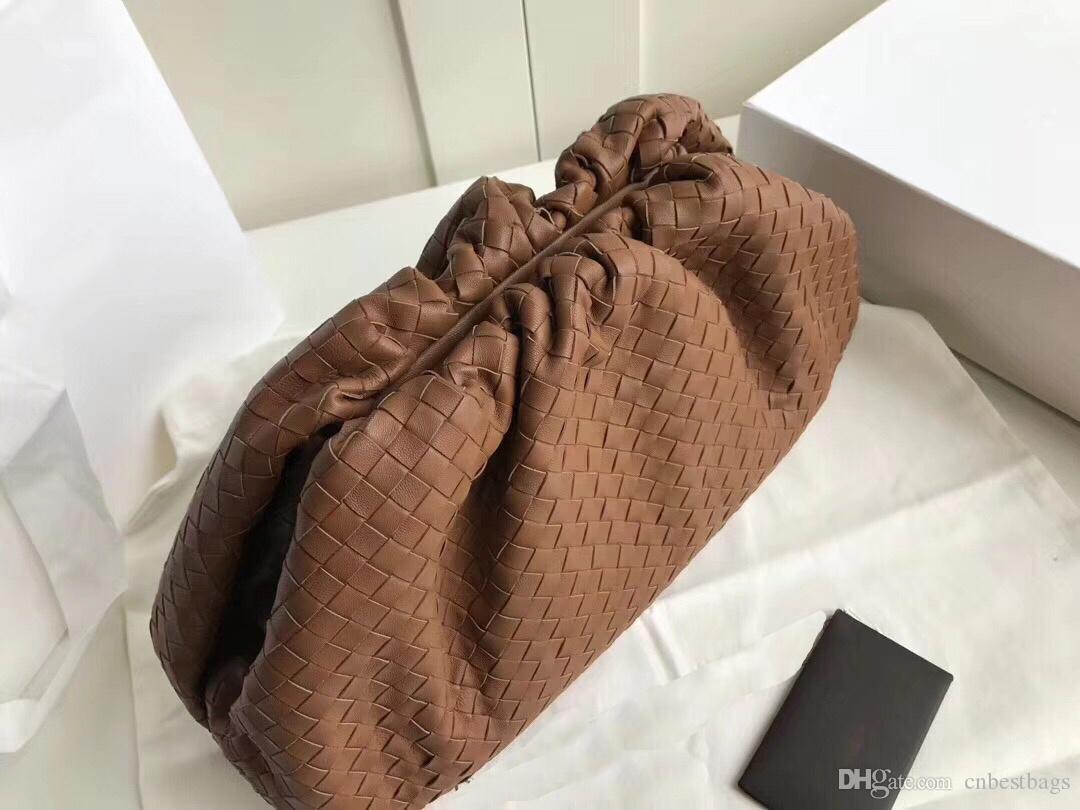 

Top selling New Womens Designer handbag Fashion Knitting Dumpling bag Clutch Bags diagonal span Lady Hobos Cowhide braided Fashion Bags, Large black-38cm