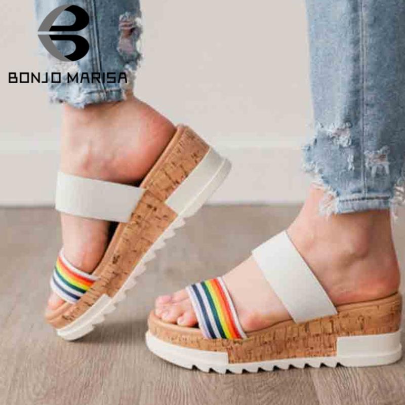 

BONJOMARISA 2020 New Trendy Hot Sale Colorful Comfy Light Platform Sandals Women 2020 High Wedges Beach Shoes Woman, Black