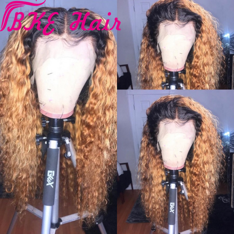 

Long kinky Curly simulation human hair Wig preplucked Ombre blonde Wig Preplucked Glueless synthetic Lace front Wigs For Black Women, Ombre color