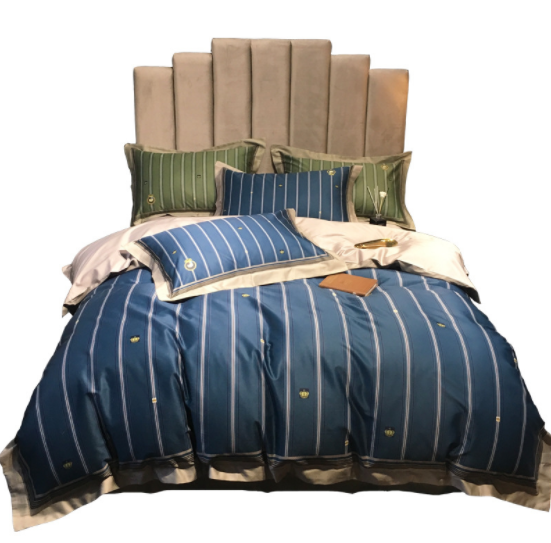 

Minimalist style 100s cotton bed four piece set of cotton simple modern striped digital printing bedding