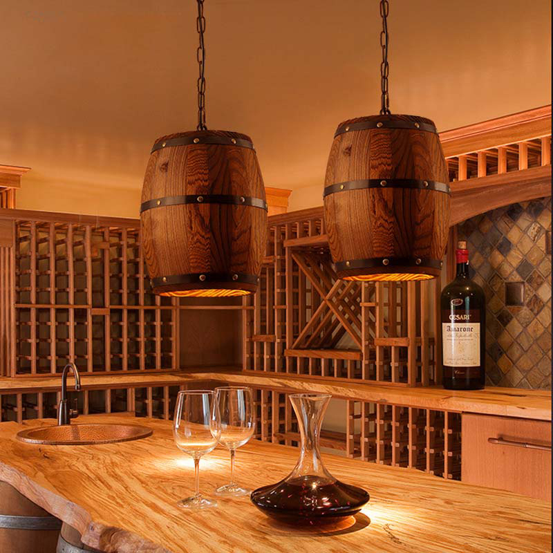 

Retro American-style Real Wood Wine Barrel Ceiling Pendant Lamp Lighting for Bar Cafe Home Restaurant Chandeliers Home Decor Ceiling Lights