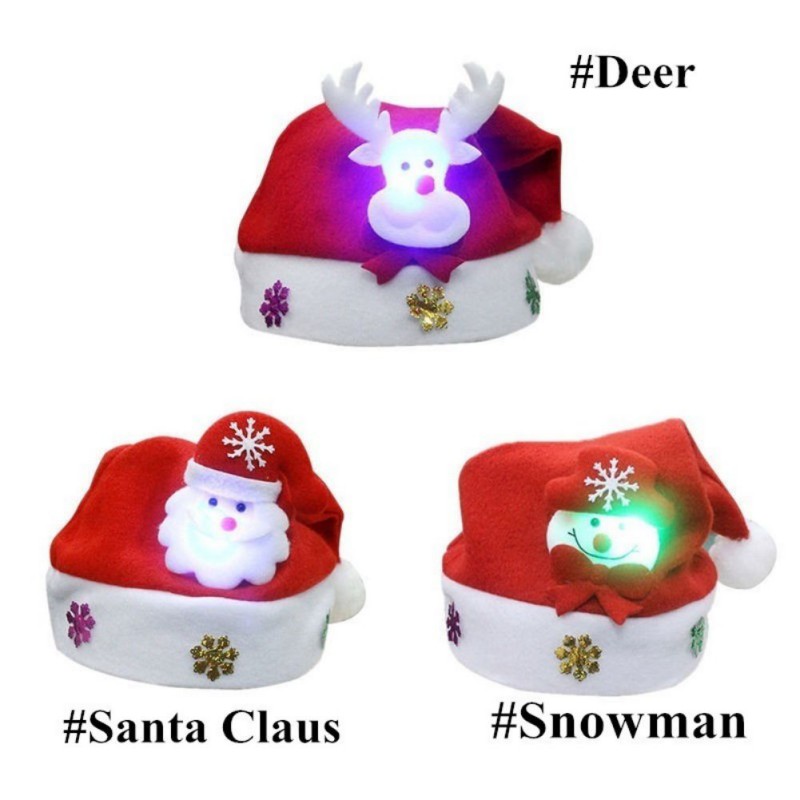

1pcs Kids LED Christmas Hat Santa Claus Reindeer Snowman Xmas Gifts Cap New Fashion Chrismas Hats