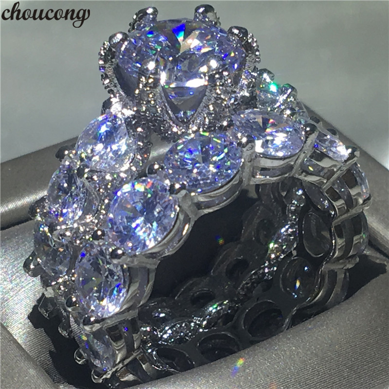 

choucong Vintage Promise Finger Ring set 925 Sterling Silver Round cut 5A cz Engagement Wedding Band Rings For Women Jewelry