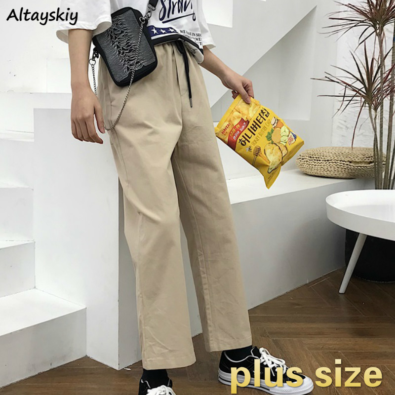 

Pants Women Plus Size Cargo Pockets Elastic Waist Loose Ankle-Length Casual Chic Ulzzang Harajuku 2020 Leisure Womens Streetwear, Black