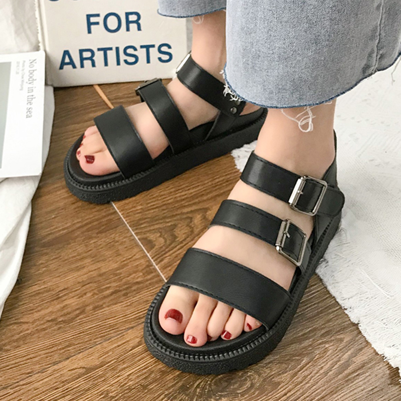

Classic Black Platform Sandals Women 2020 Buckle Strap Casual Shoes Summer Women Sandals Beach Shoes Flat