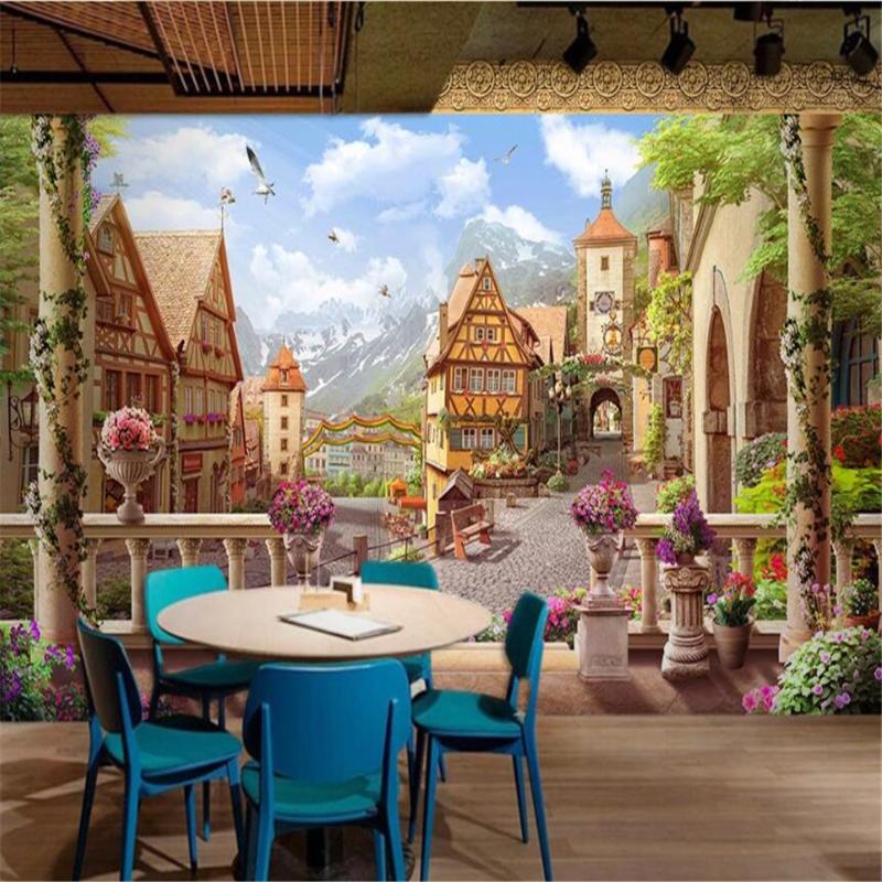 

Milofi custom wallpaper mural retro European landscape background wall, Silk cloth