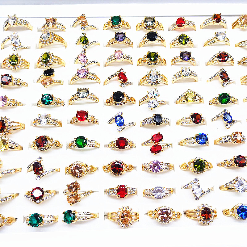 

wholesale 50pcs/Lot women's rings gold plated Rhinestone Zircon Stone fashion Jewelry ring party gifts Mix Styles brand new