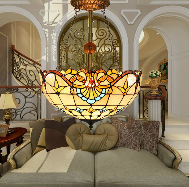 European creative glazed chandelier Pendant Lamps Tiffany stained glass living room bedroom bar club decoration anti-chandelier TF045-image-536682488