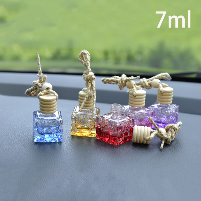 

7ml Glass Perfume Essential Bottle Multicolor Empty Cosmetic Container Wooden Plug Car Hanging Bottles Free Shipping