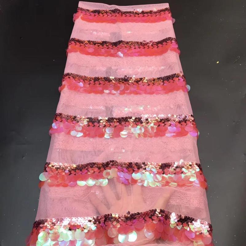 

Fashion wave pattern colorful large sequins lamination embroidery French tulle lace African lace fabric skirt design fabric