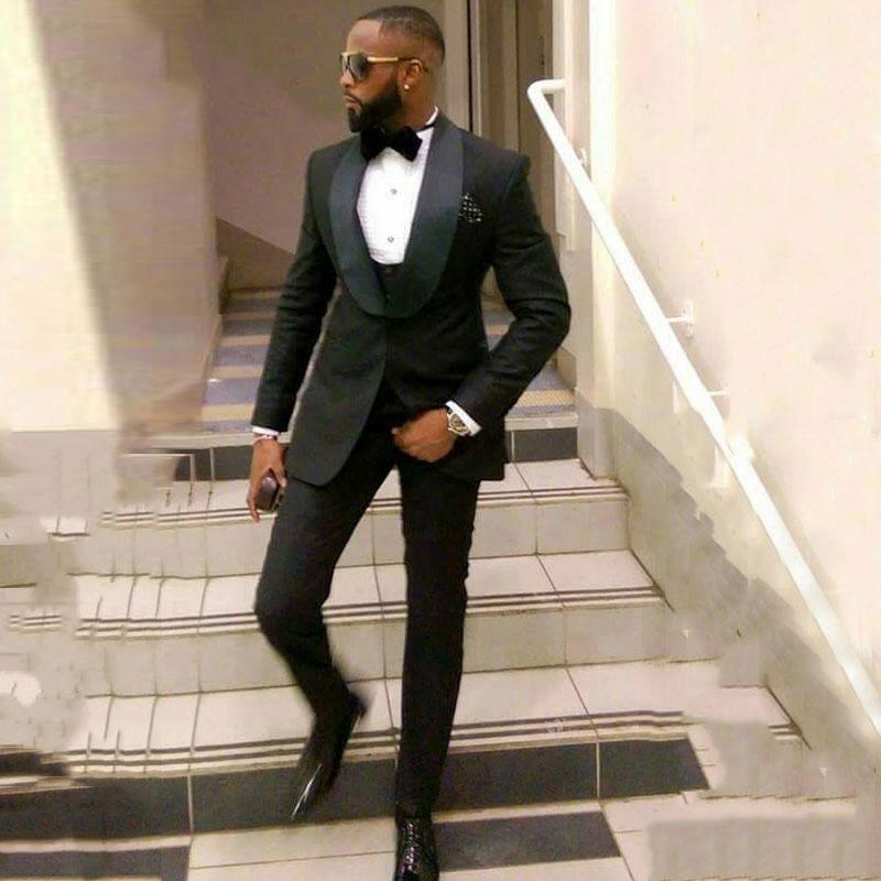

2019 Custom Black Mens Wedding Suit Wedding Tuxedos Prom Suit Jacket+Pants+Vest Groom Tuxedo Groomsmen Best Man Suit, Same as image