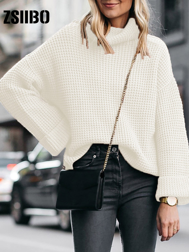 

ZSIIBO 2019 autumn and winter new high collar loose women' warm sweater WGNVMY01, Black