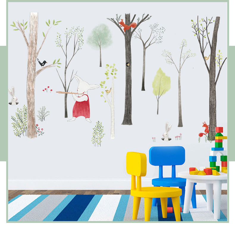 87 140cm Large Nordic Style Animal Kids Wall Stickers Cartoon Tree