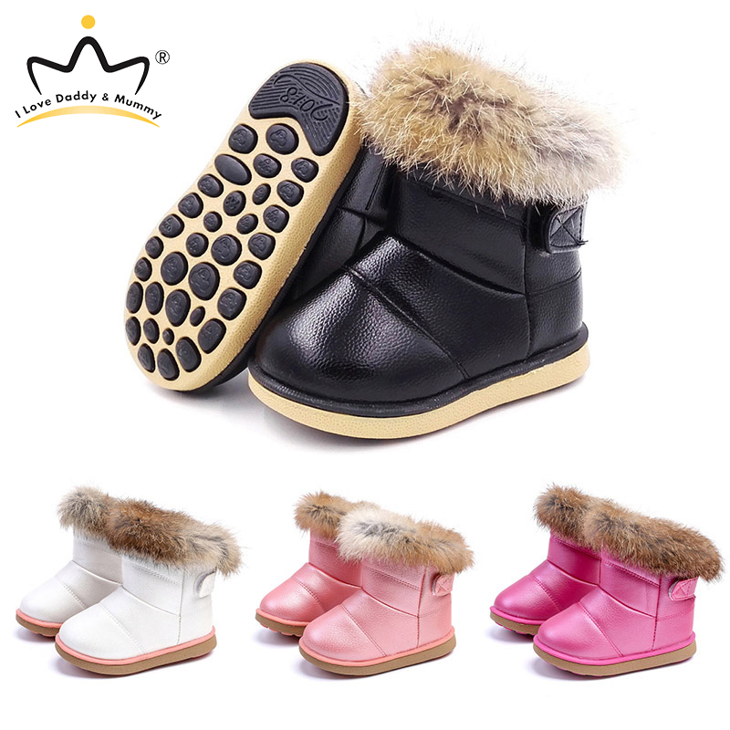 

Quality Thick Warm Long Plush Baby Boots PU Leather Waterproof Girls Snow Boots Soft Anti-slip Rubber Sole Kids Winter Shoes, White