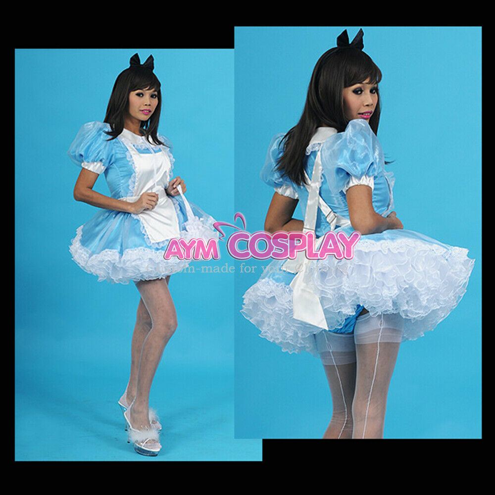 

lockable blue satin mini sissy maid dress, Customize