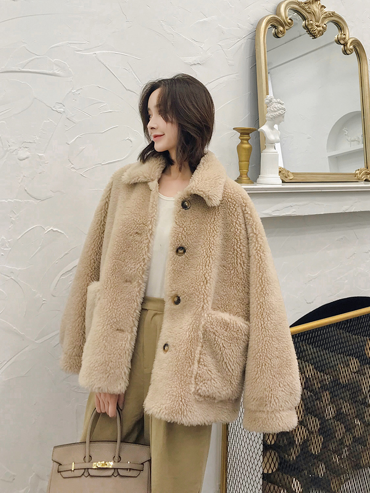 

2018 New Arrival Real Fur Coat Women Winter 100% Wool Long Sleeve Natural Fur Jacket Single Breasted rf0186, Red