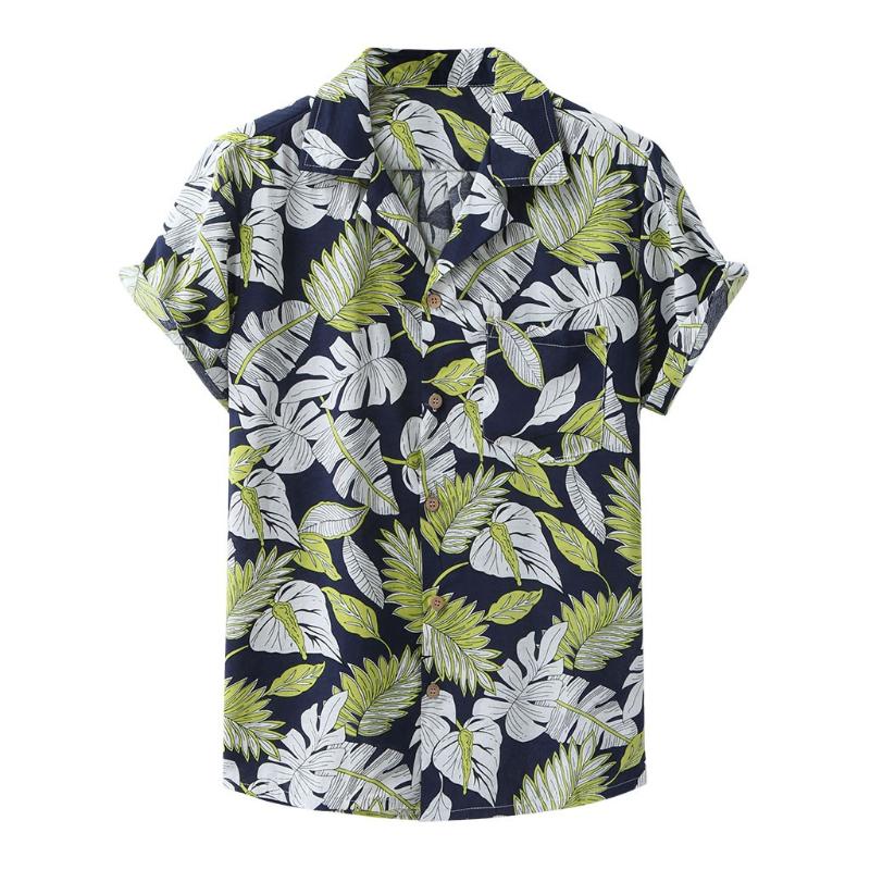

Men Shirt Summer Vintage Short Sleeve Casual Shirts Ethnic Print Turn Down Collar Loose Korean Style Hawaiian Shirts Men Camisas, Yellow