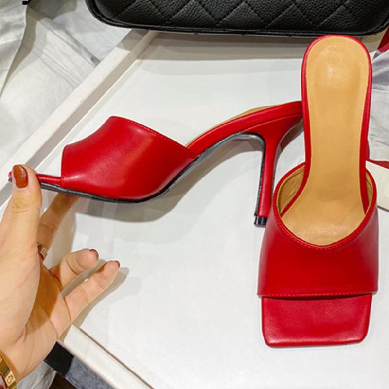 

2020 New Summer Women's Mules Slippers Elegant Square Toe High Heels Slippers Ladies Slides Shoes Femme Zapatos Mujer, Black