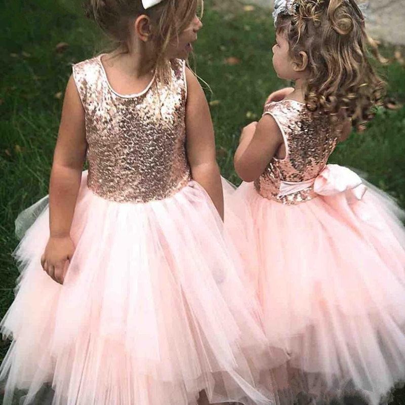 gold and pink flower girl dress
