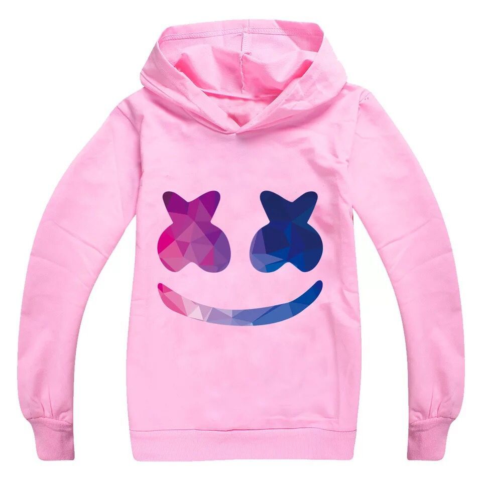 

Marshmello DJ Mask Kids Long Sleeve Hoodies Boy/Girl Tops Teen Kids Sweatshirt Jacket Hooded Coat Cotton Clothing, Pink